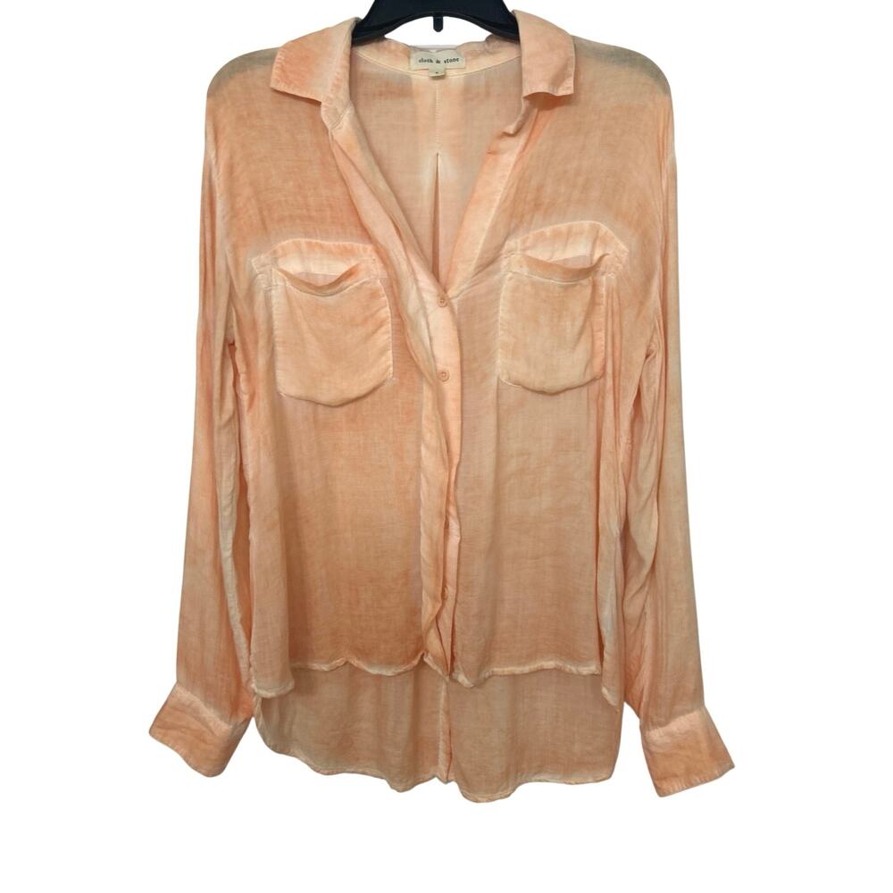 Cloth & Stone Peach Washed Button Down Top Boho Coastal Lightweight RelaxedTop S